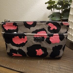 Marc Jacobs Canvas Cosmetic Pouch in Taupe with Pink and Black Leopard Spots